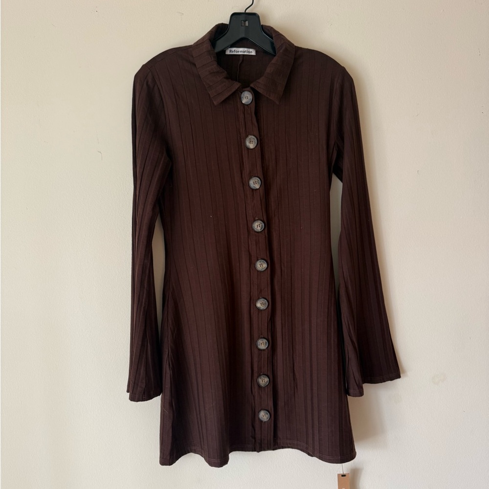Reformation Benton Knit Chocolate Brown Long Sleeve Dress